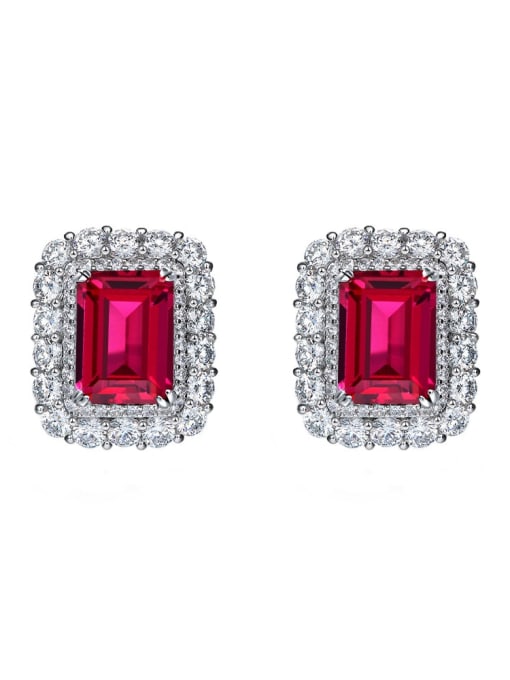 Red [e 1994] 925 Sterling Silver High Carbon Diamond Geometric Luxury Stud Earring
